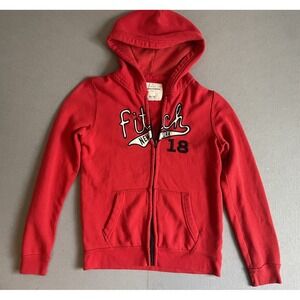 Abercrombie & Fitch 14/16 Kids Zip Hoodie Sweatshirt Red Y2K‎ NY Holiday Unisex